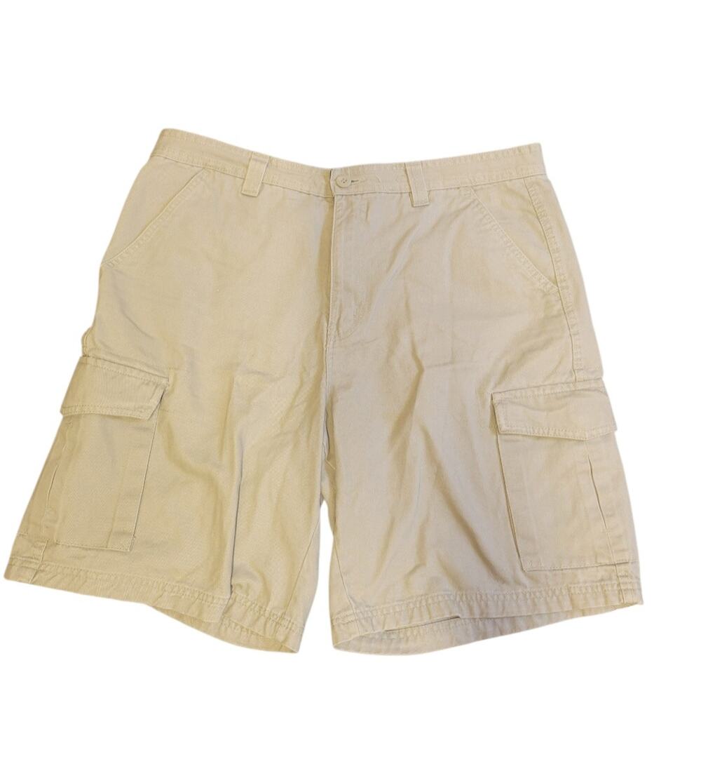 Y2K Faded Glory 100% Cotton Men's Khaki Tan Cargo Shorts 9" Inseam Men's Size 36